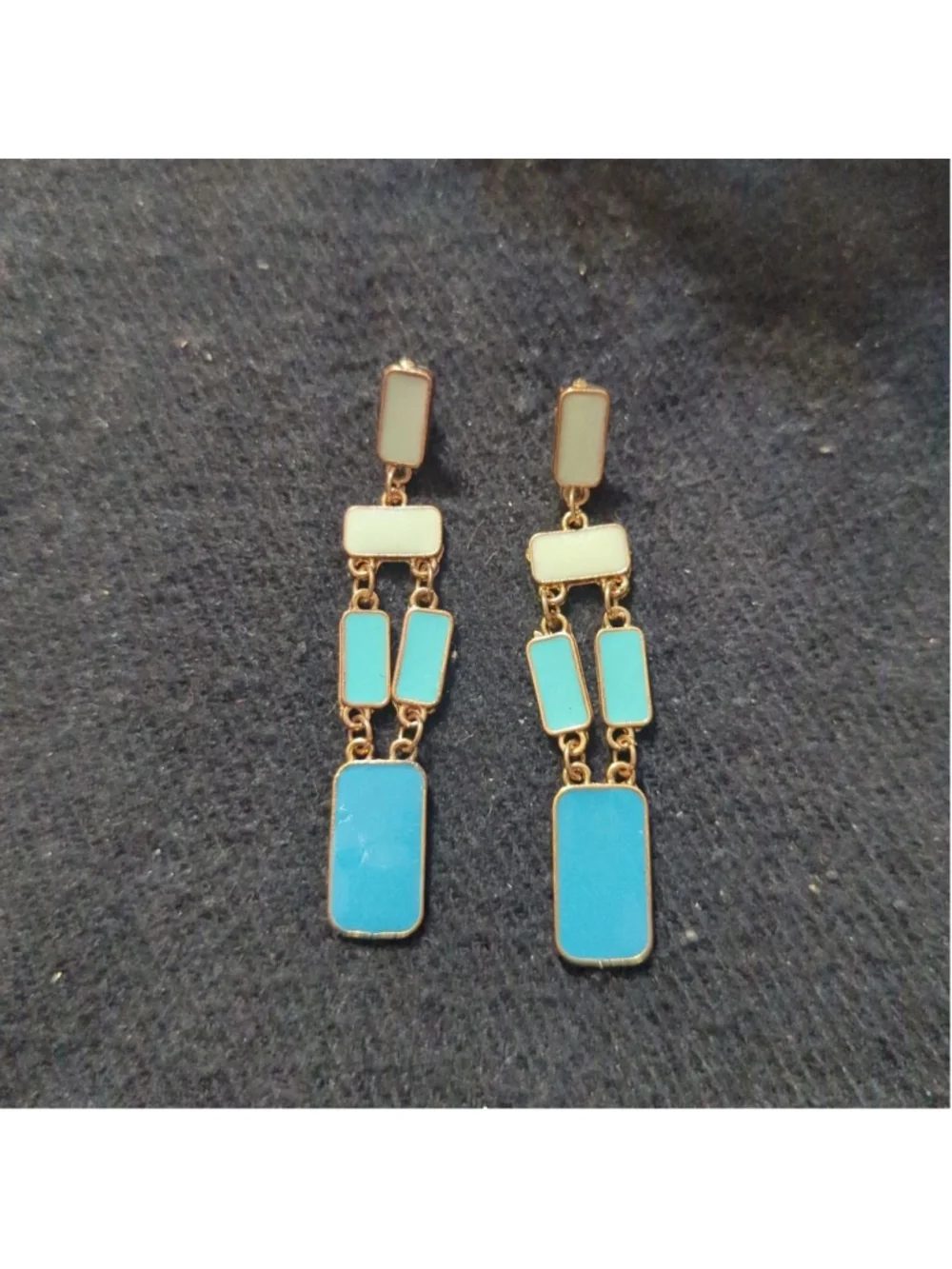 Kate Spade Gold Tone Blue Enamel Rectangle Dangle Drop Statement Earrings
